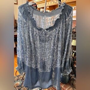 Sundance brand, Elegant Blue Velvet Floral Burn Out Women's Tunic. XL